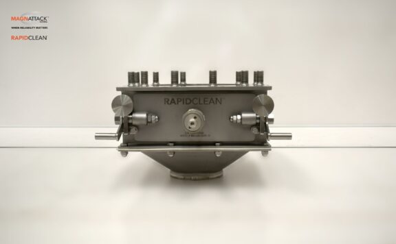 Magnattack Rapidclean Double Row magnetic separator, engineered for high-efficiency metal contamination removal in dairy processing.