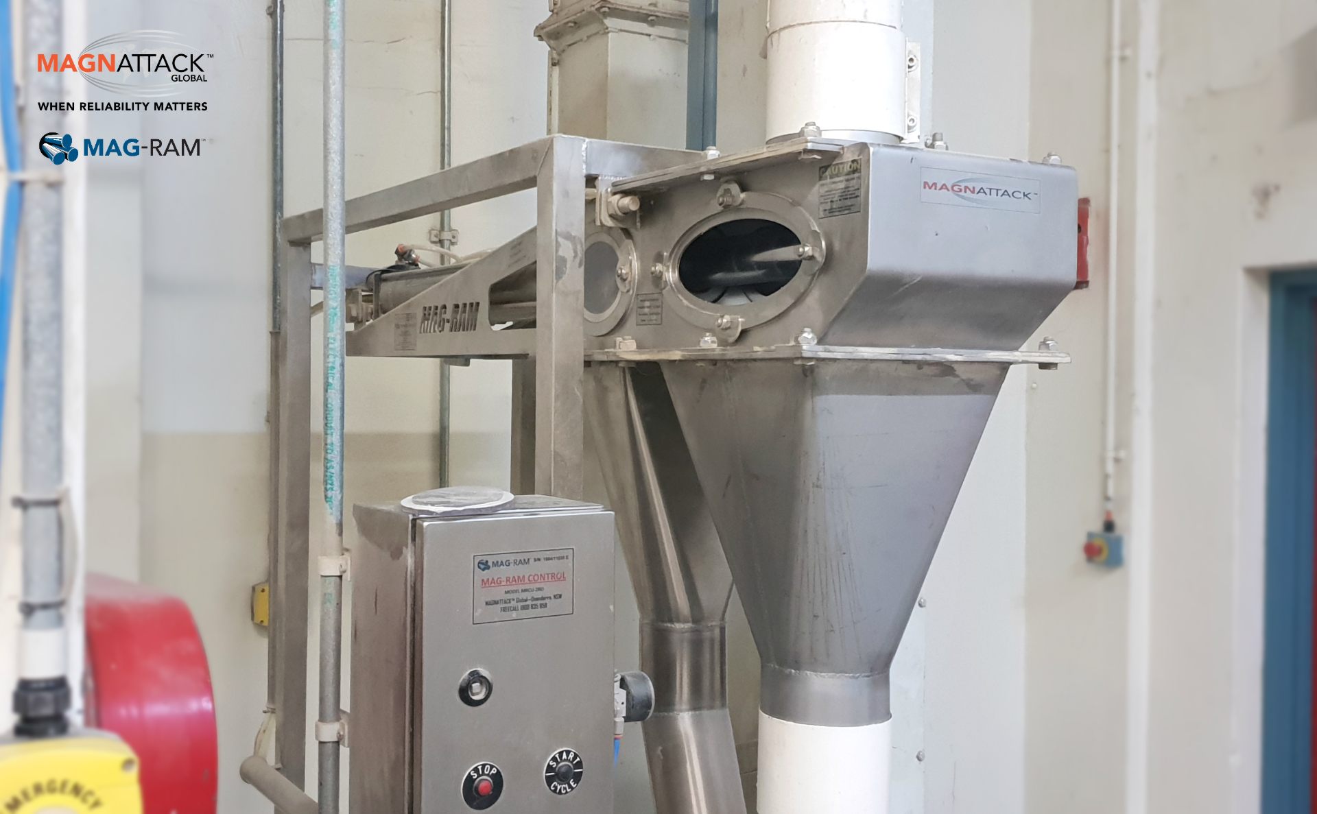 Mag-Ram Self Cleaning Grate Magnet installed in flour mill.
